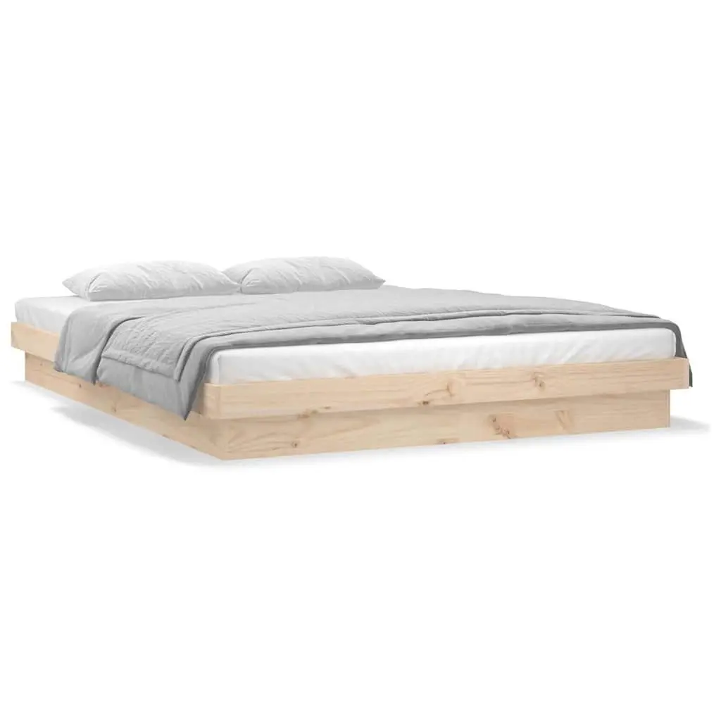 Solid Wood Bed Frame for Bedroom 150x200 cm Brown with LED Lighting