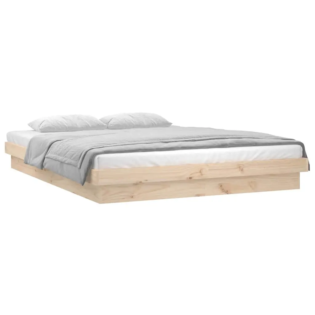 Solid Wood Bed Frame for Bedroom 150x200 cm Brown with LED Lighting