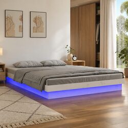 150x200cm Solid Wood LED Bed Frame with Remote Control