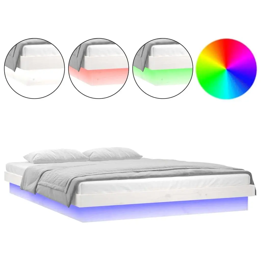 LED Bed Frame for Bedroom 150x200cm Solid Wood with Remote Control