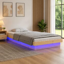 LED Bed Frame in Brown Solid Wood 90x190 cm