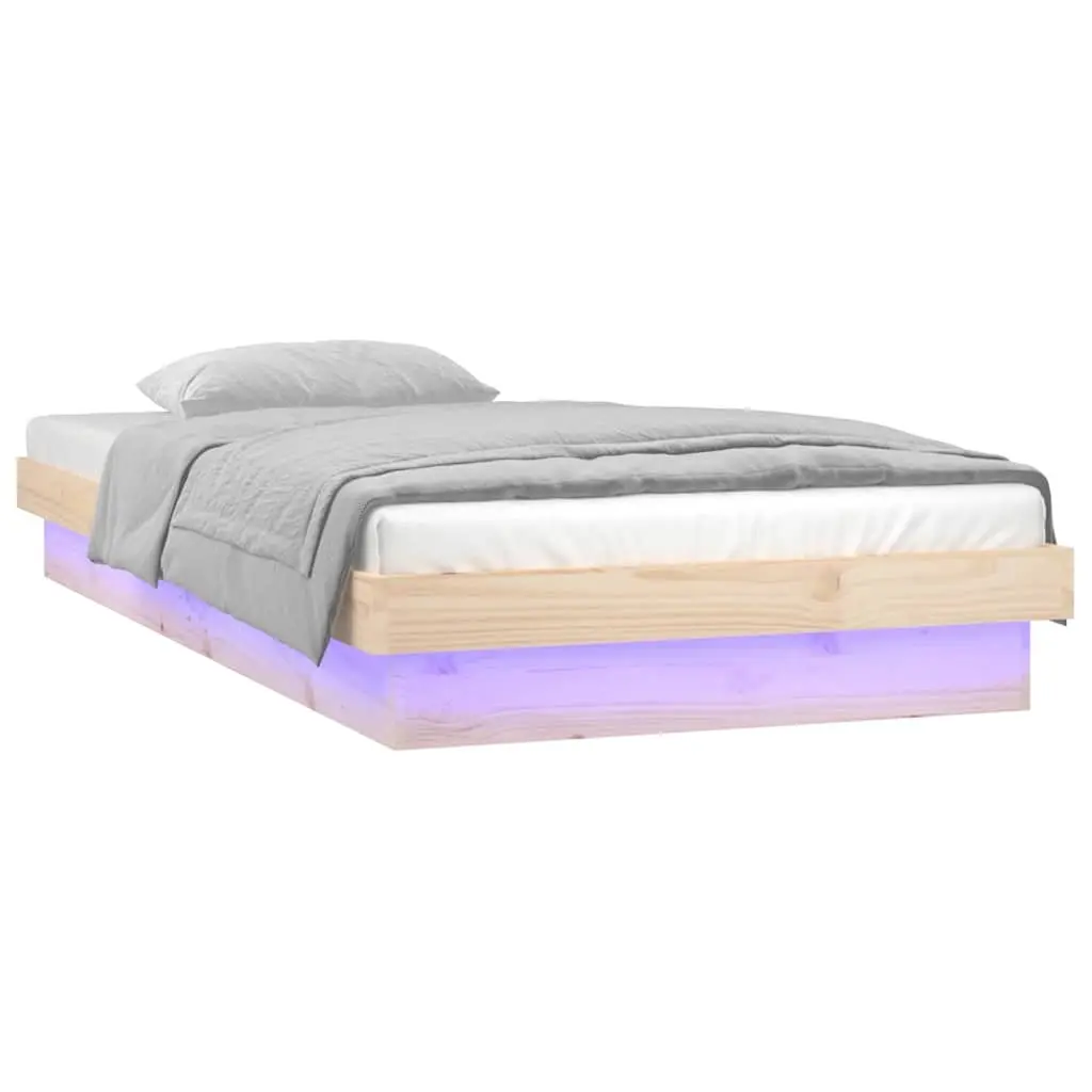 LED Bed Frame in Brown Solid Wood 90x190 cm
