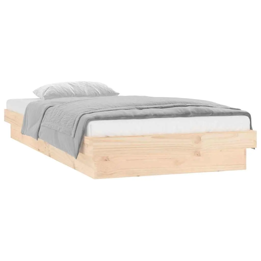 LED Bed Frame in Brown Solid Wood 90x190 cm