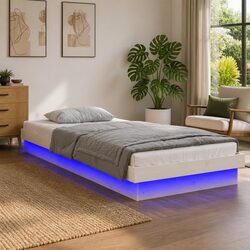 LED Bed Frame Specifications: White 90x190cm Solid Pine