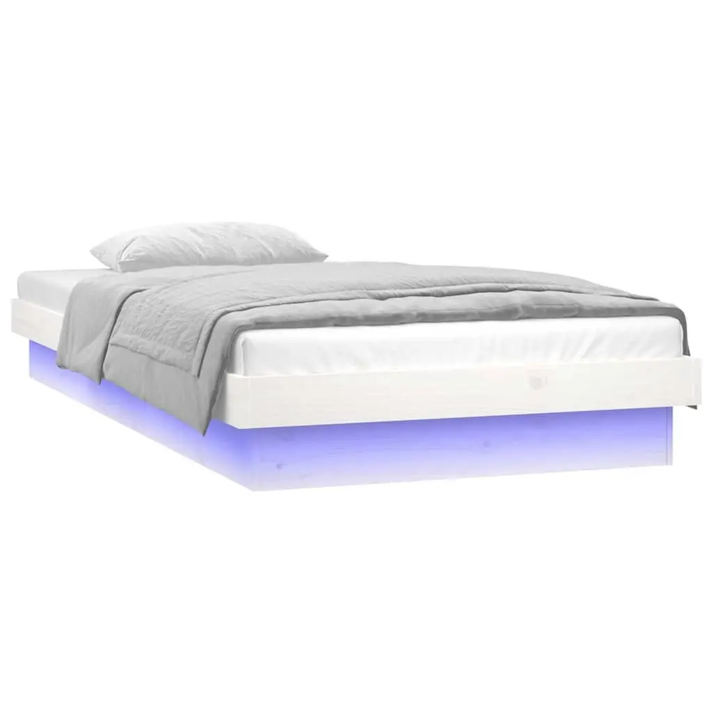 LED Bed Frame White 90x190cm Solid Pine Wood Slatted Base Remote Control Lights