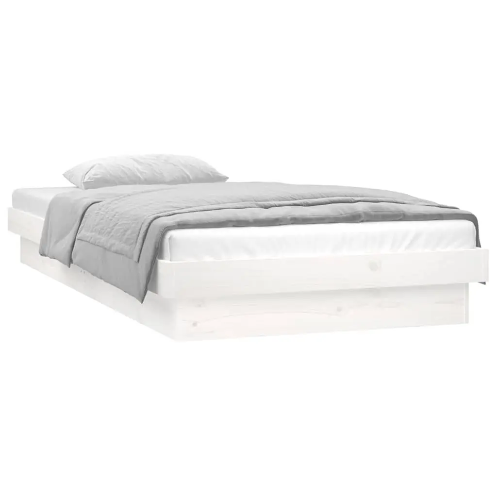 LED Bed Frame White 90x190cm Solid Pine Wood Slatted Base Remote Control Lights