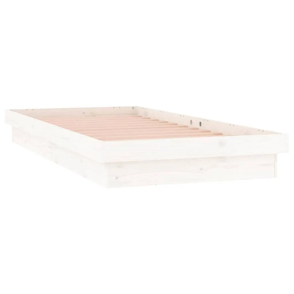 LED Bed Frame White 90x190cm Solid Pine Wood Slatted Base Remote Control Lights