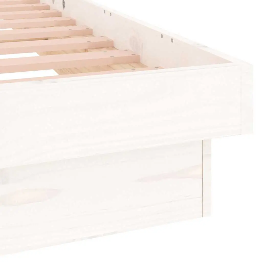 LED Bed Frame White 90x190cm Solid Pine Wood Slatted Base Remote Control Lights