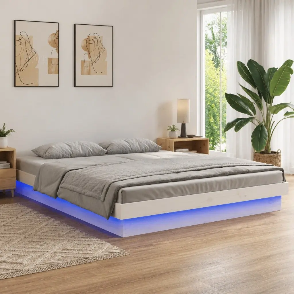 LED Bed Frame Solid Pine 135x190 cm
