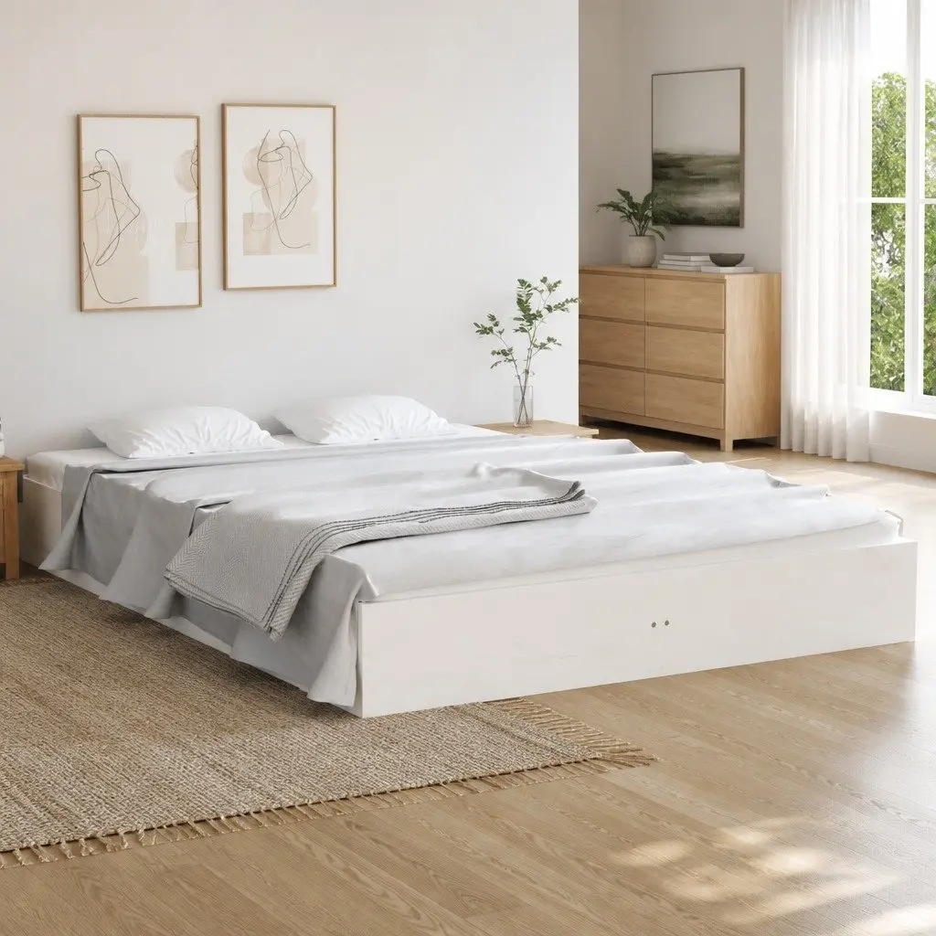 Wood Bed Frame Bedroom 150x200 cm Slatted Base