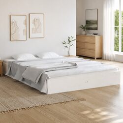 150x200 cm White Solid Wood Bed Frame with Plywood Slats