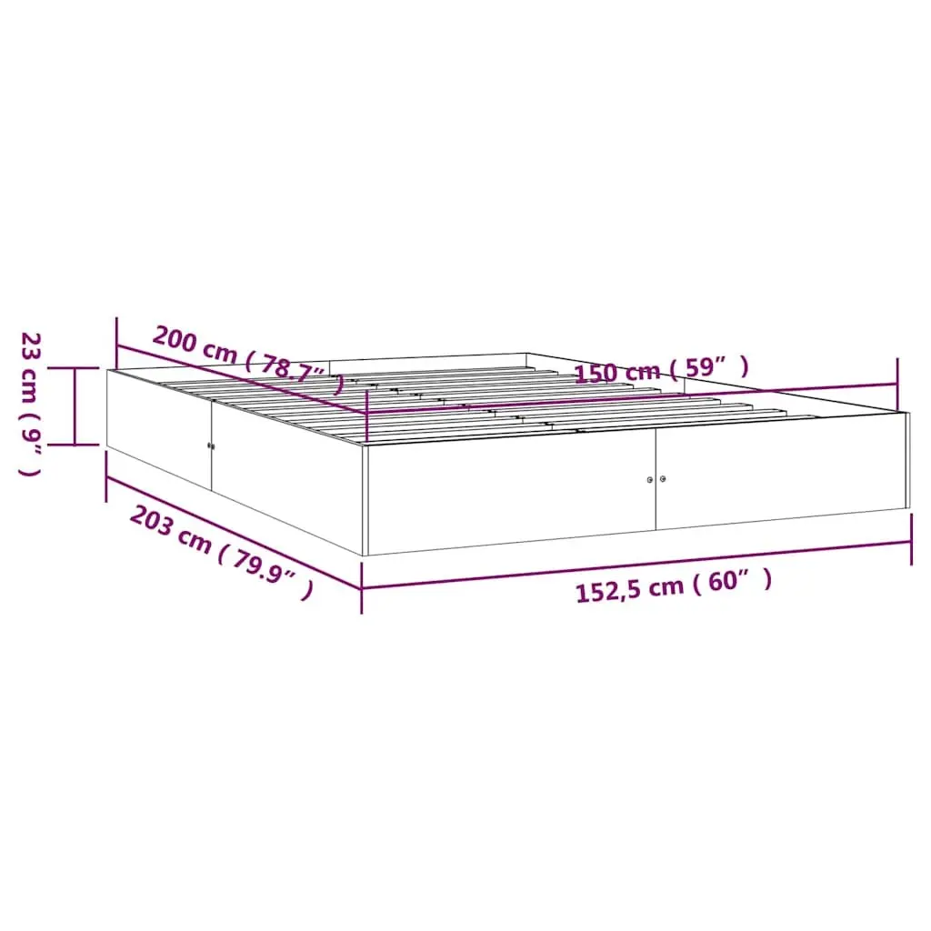 Wood Bed Frame Bedroom 150x200 cm Slatted Base