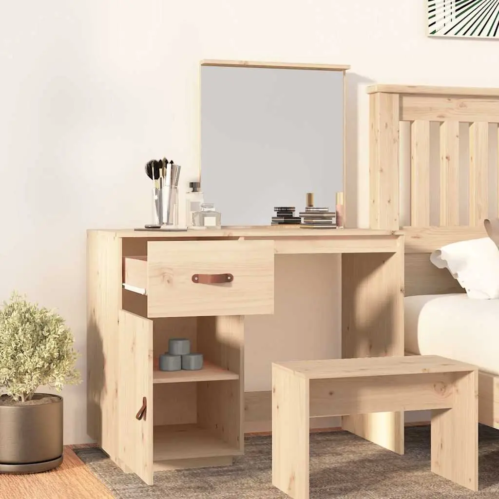 Dressing Table 95x50x134 cm in Solid Pine Wood with Drawer and Mirror