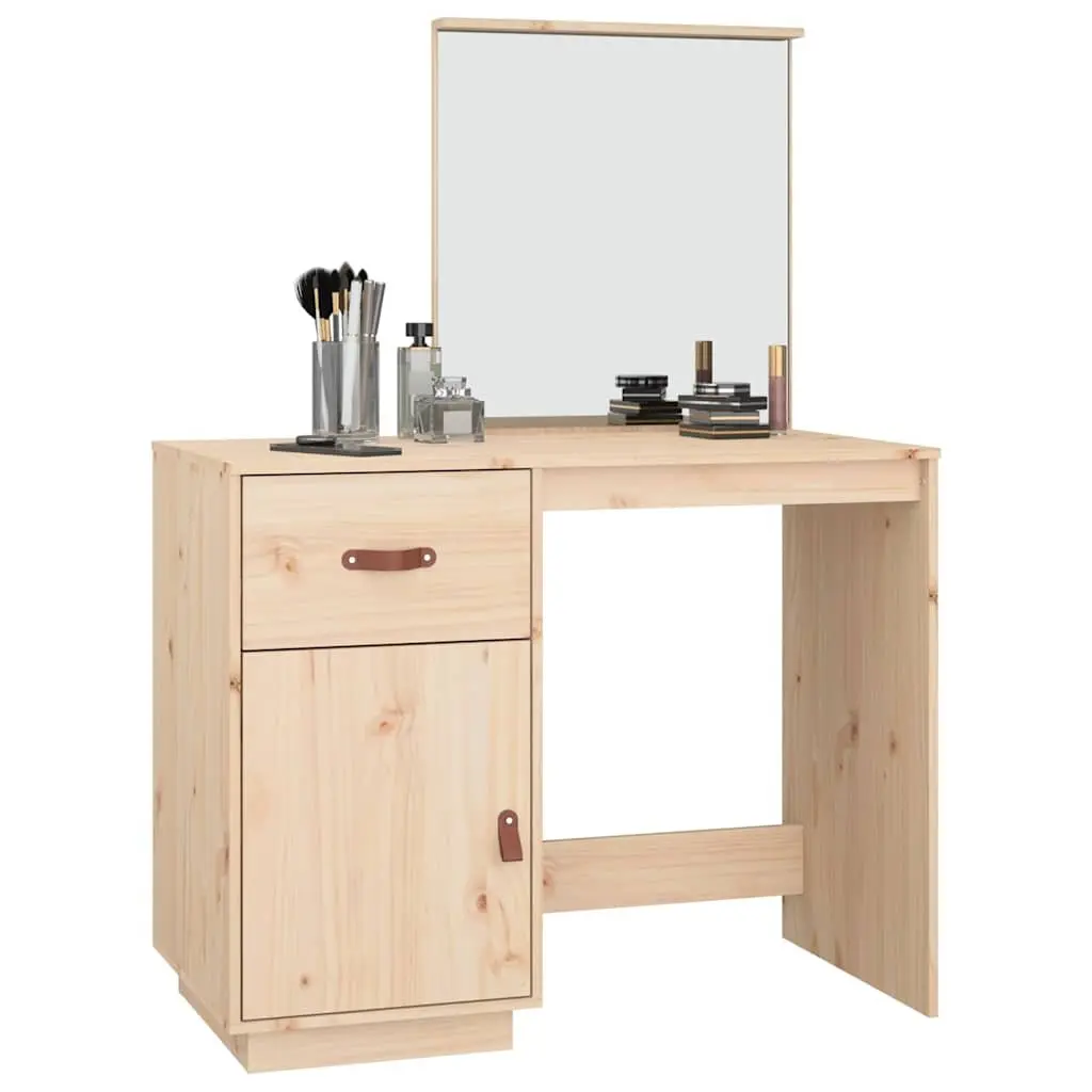 Dressing Table 95x50x134 cm in Solid Pine Wood with Drawer and Mirror