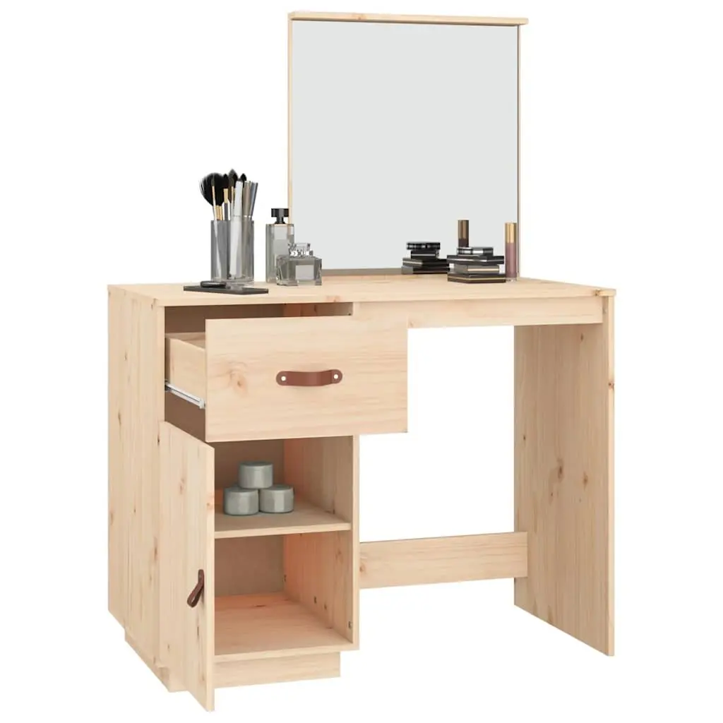 Dressing Table 95x50x134 cm in Solid Pine Wood with Drawer and Mirror