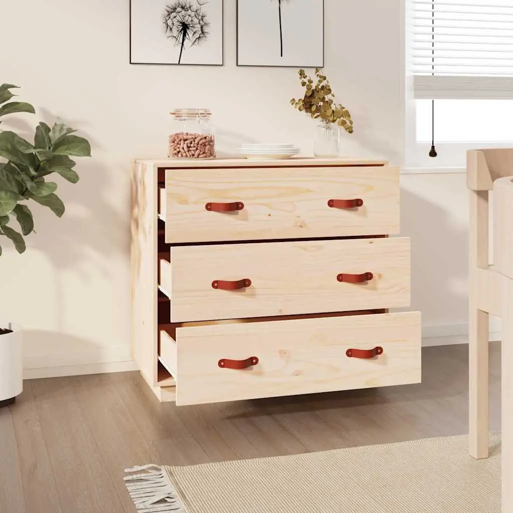 Solid Pine Wood Sideboard Brown Storage Cabinet 3 Drawers Display Furniture