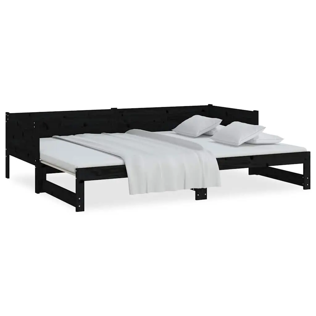 Pull-out Day Bed Sofa Bed Frame Wooden Convertible Guest Bed Black 90x190cm