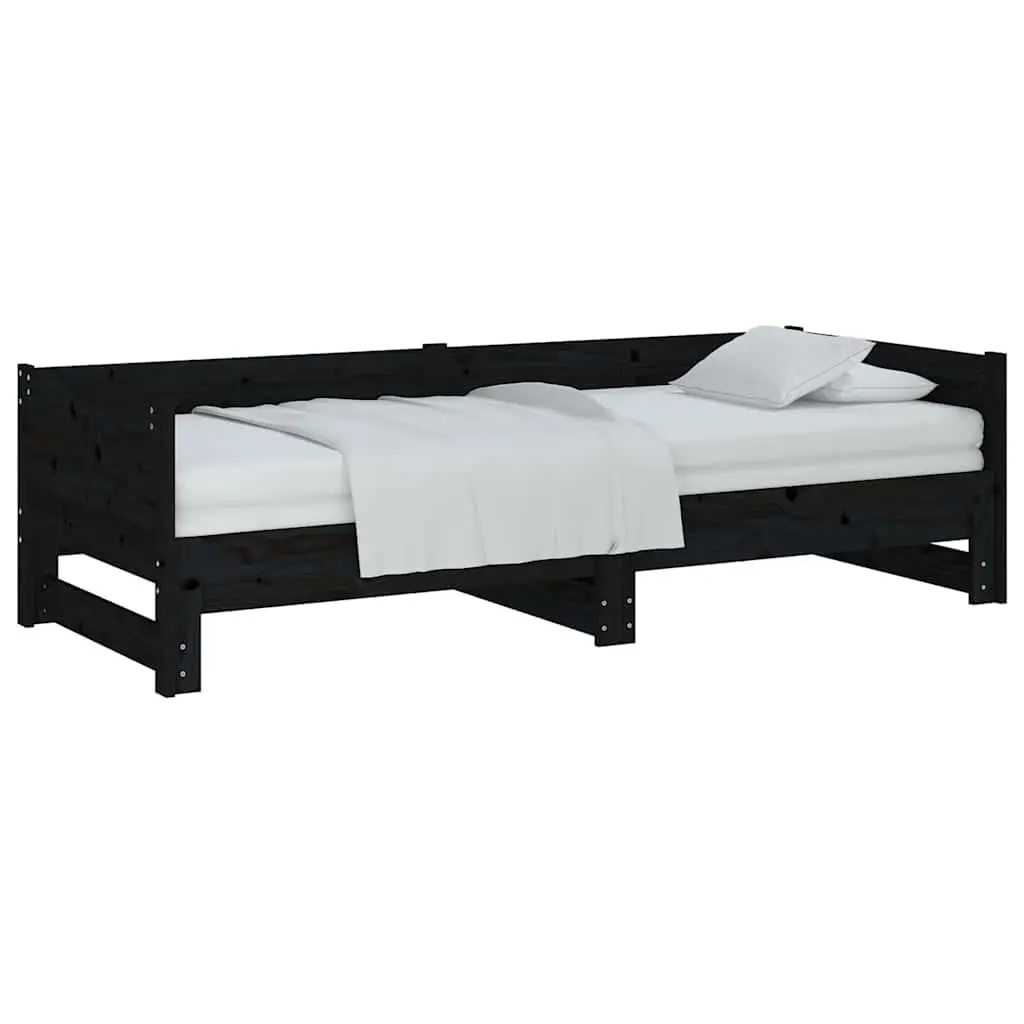 Pull-out Day Bed Sofa Bed Frame Wooden Convertible Guest Bed Black 90x190cm