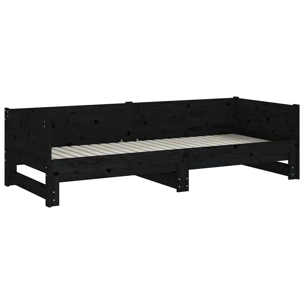 Pull-out Day Bed Sofa Bed Frame Wooden Convertible Guest Bed Black 90x190cm