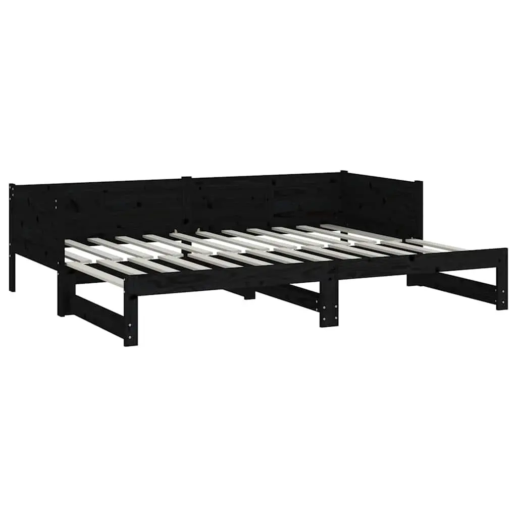 Pull-out Day Bed Sofa Bed Frame Wooden Convertible Guest Bed Black 90x190cm