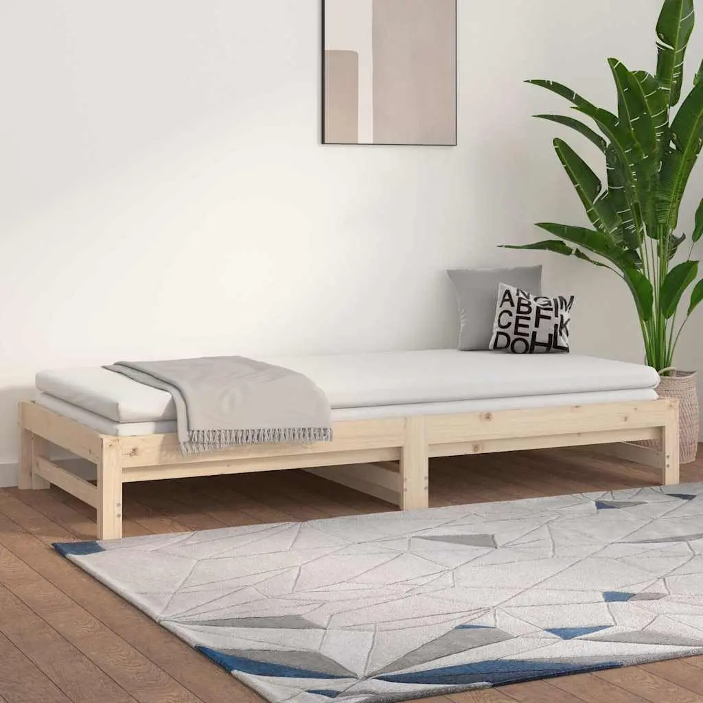 Solid Wood Pine Pull-out Day Bed Frame Slatted Base Guest Sofa Bed 90x190cm
