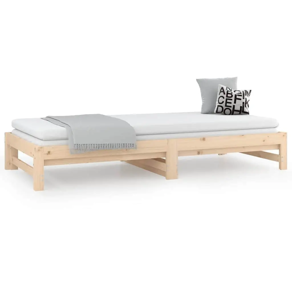 Solid Wood Pine Pull-out Day Bed Frame Slatted Base Guest Sofa Bed 90x190cm