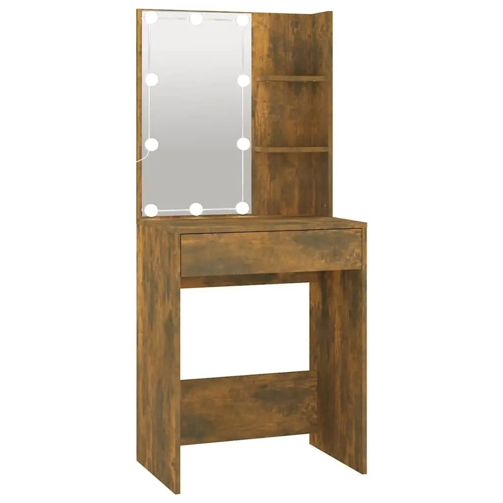 Dressing Table with LED Mirror and Storage Drawers Makeup Vanity Smoked Oak