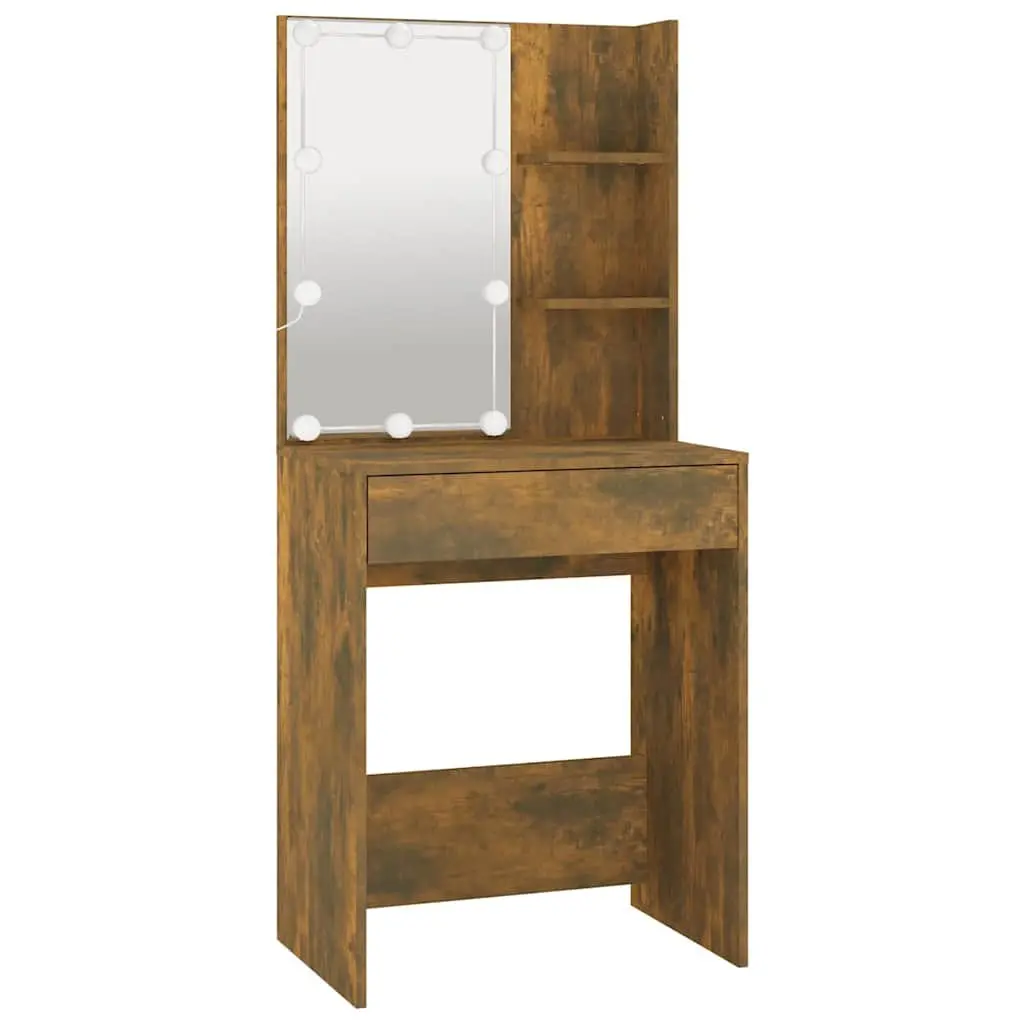 Dressing Table with LED Mirror and Storage Drawers Makeup Vanity Smoked Oak