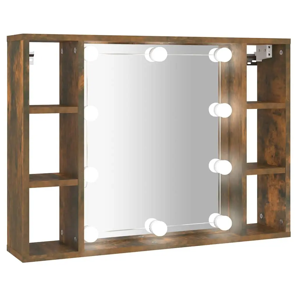 Mirror Cabinet Bathroom Wall-Mounted Storage Organizer with LED Lights Brown 76x15x55 cm