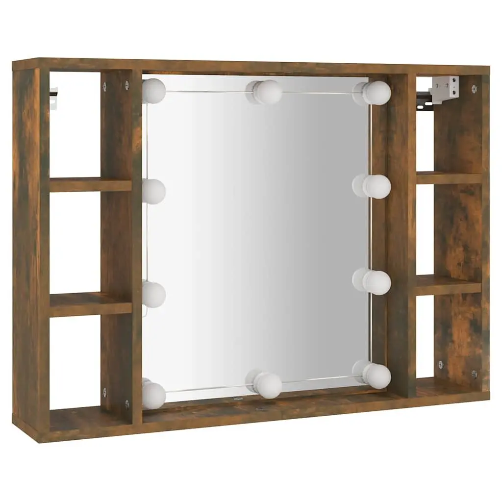 Mirror Cabinet Bathroom Wall-Mounted Storage Organizer with LED Lights Brown 76x15x55 cm