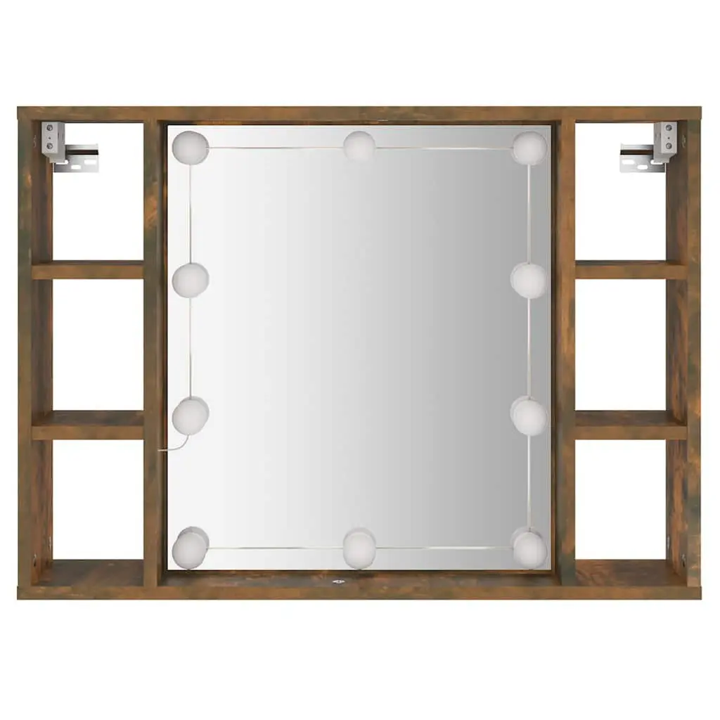 Mirror Cabinet Bathroom Wall-Mounted Storage Organizer with LED Lights Brown 76x15x55 cm