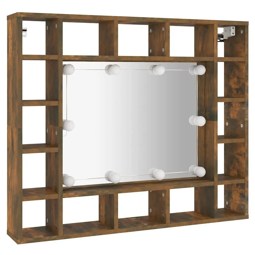 Bathroom Vanity Mirror Cabinet Wall-Mounted with LED Lights Brown 91W x 15D x 76.5H cm