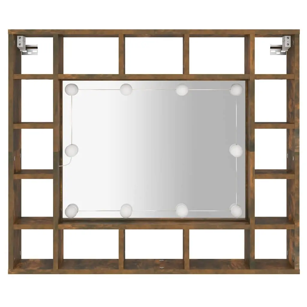 Bathroom Vanity Mirror Cabinet Wall-Mounted with LED Lights Brown 91W x 15D x 76.5H cm