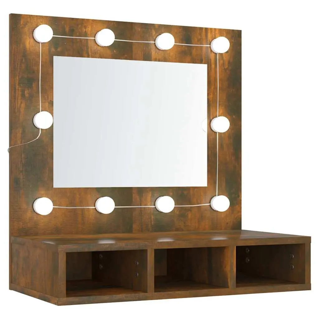 Mirror Cabinet Bathroom Vanity Storage Unit with LED Lights Brown 60x31.5x62 cm