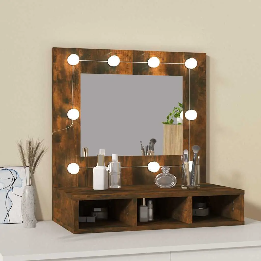 Mirror Cabinet Bathroom Vanity Storage Unit with LED Lights Brown 60x31.5x62 cm