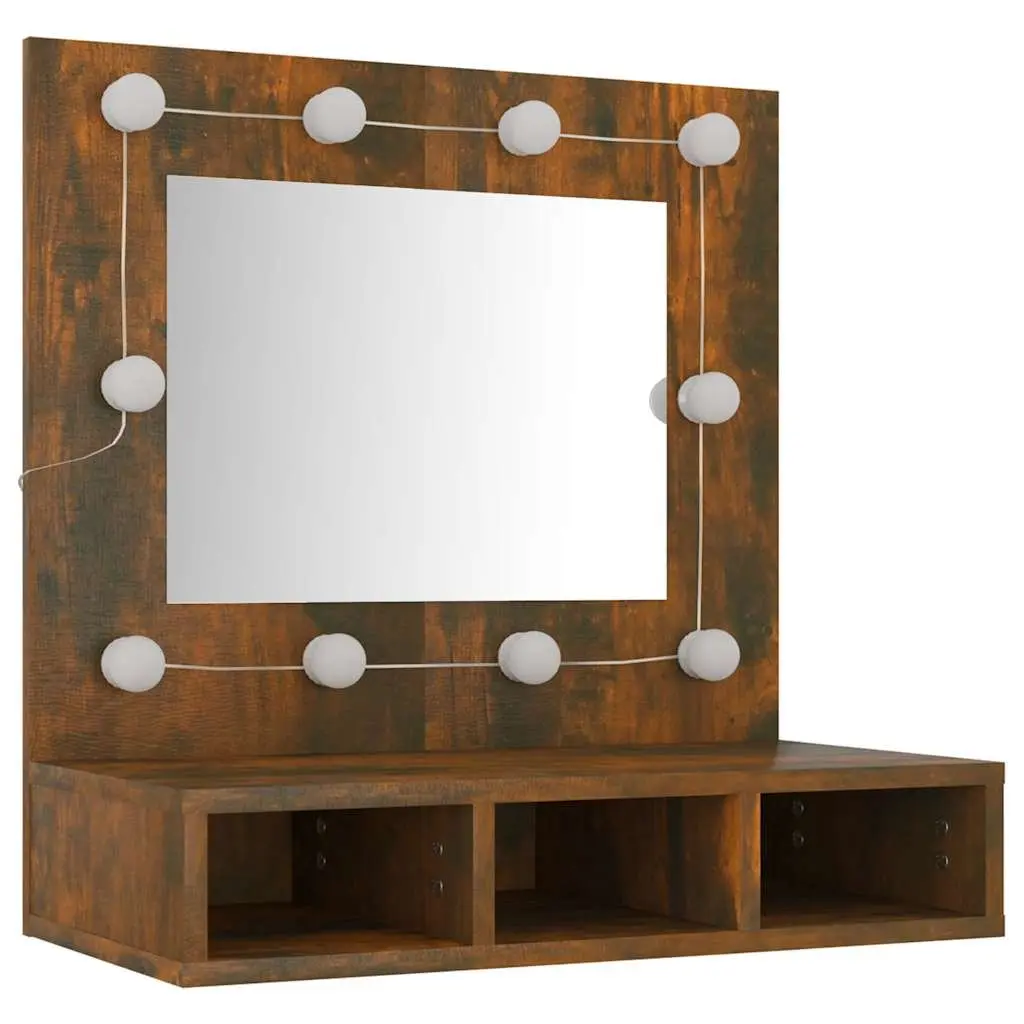 Mirror Cabinet Bathroom Vanity Storage Unit with LED Lights Brown 60x31.5x62 cm