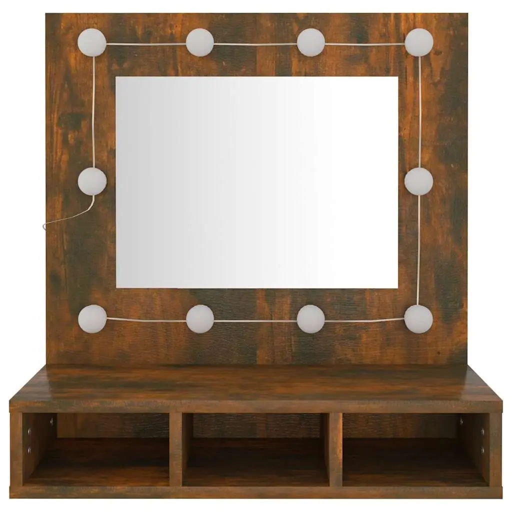 Mirror Cabinet Bathroom Vanity Storage Unit with LED Lights Brown 60x31.5x62 cm