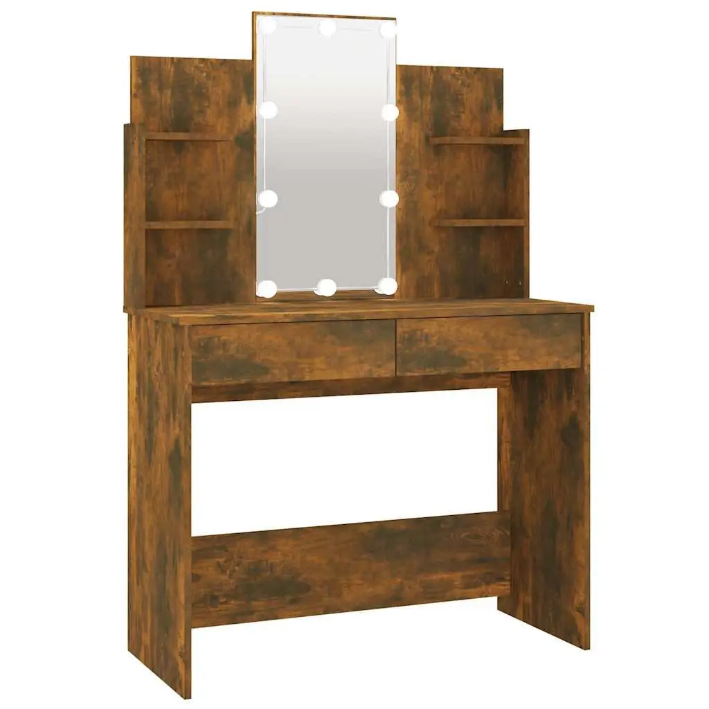 Bedroom Dressing Table with LED Mirror Storage Drawers Vanity Unit Brown