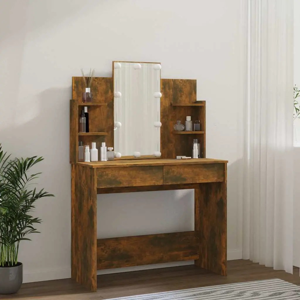 Bedroom Dressing Table with LED Mirror Storage Drawers Vanity Unit Brown