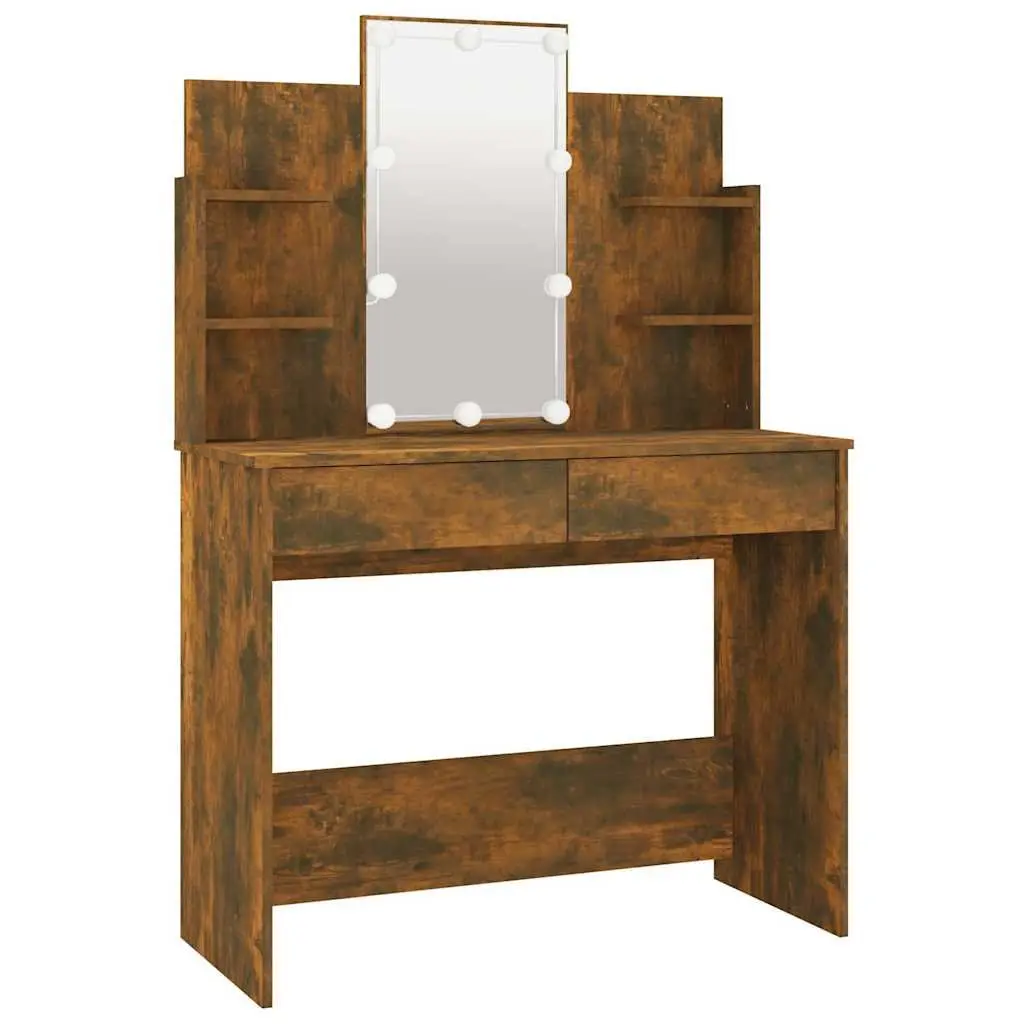 Bedroom Dressing Table with LED Mirror Storage Drawers Vanity Unit Brown