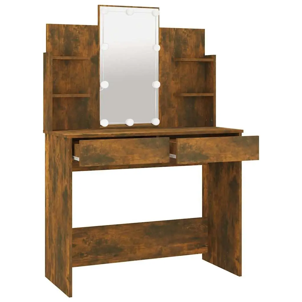 Bedroom Dressing Table with LED Mirror Storage Drawers Vanity Unit Brown