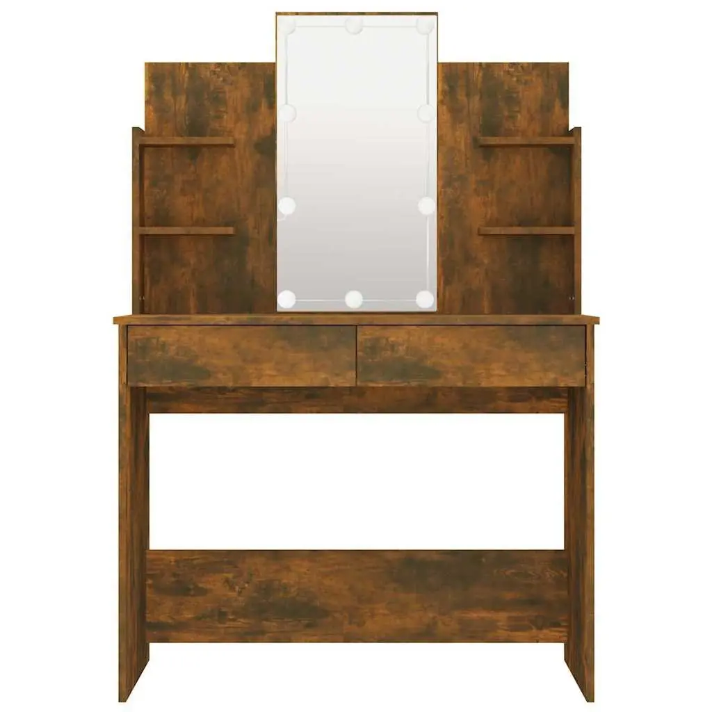 Bedroom Dressing Table with LED Mirror Storage Drawers Vanity Unit Brown