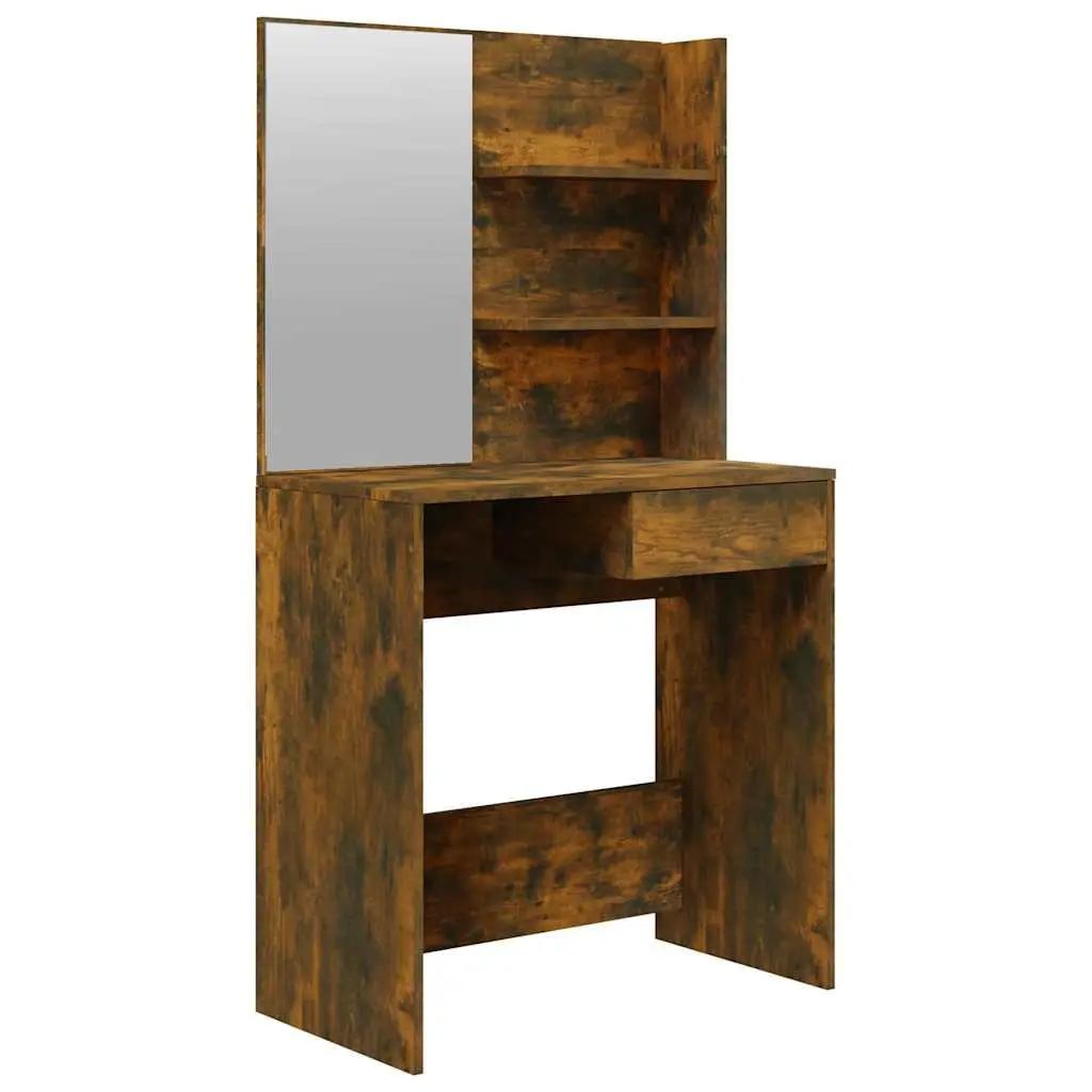 Dressing Table with Mirror Smoked Oak Brown Vanity Makeup Desk Storage Drawer