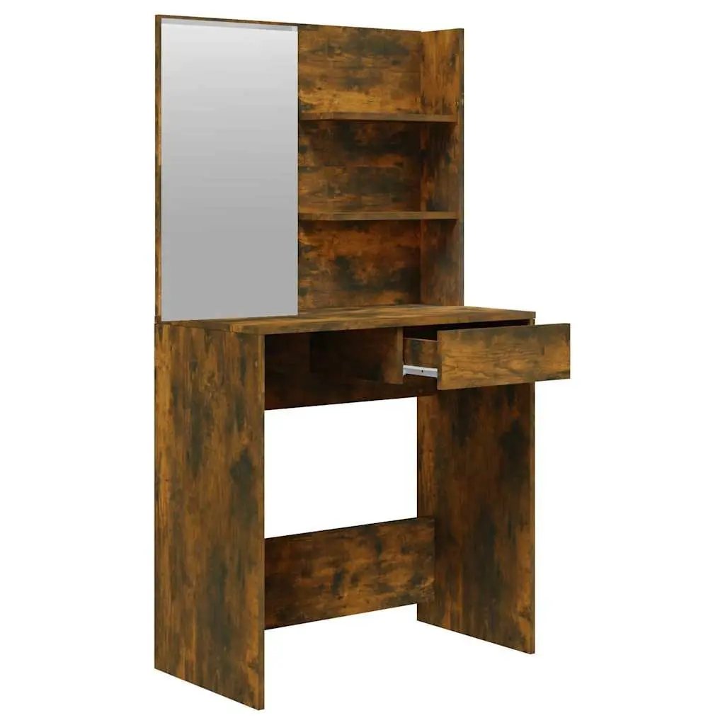 Dressing Table with Mirror Smoked Oak Brown Vanity Makeup Desk Storage Drawer