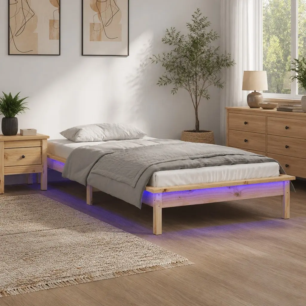 Solid Pine Wood LED Bed Frame 90x190 cm