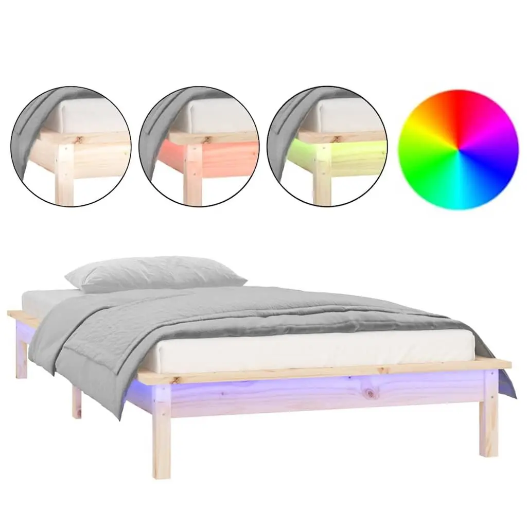 Solid Pine Wood LED Bed Frame 90x190 cm