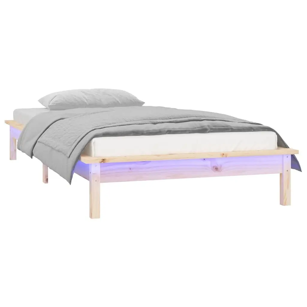 Solid Pine Wood LED Bed Frame 90x190 cm