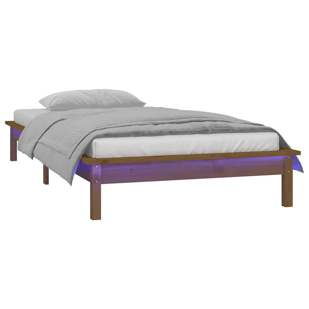Solid Wood Bed Frame with LED Lights, 90x190 cm