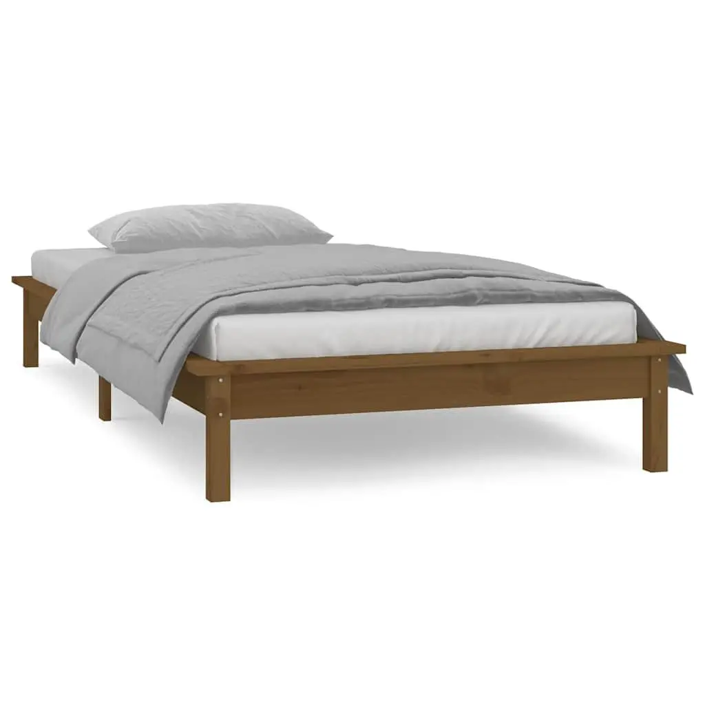 Solid Wood Bed Frame with LED Lights, 90x190 cm
