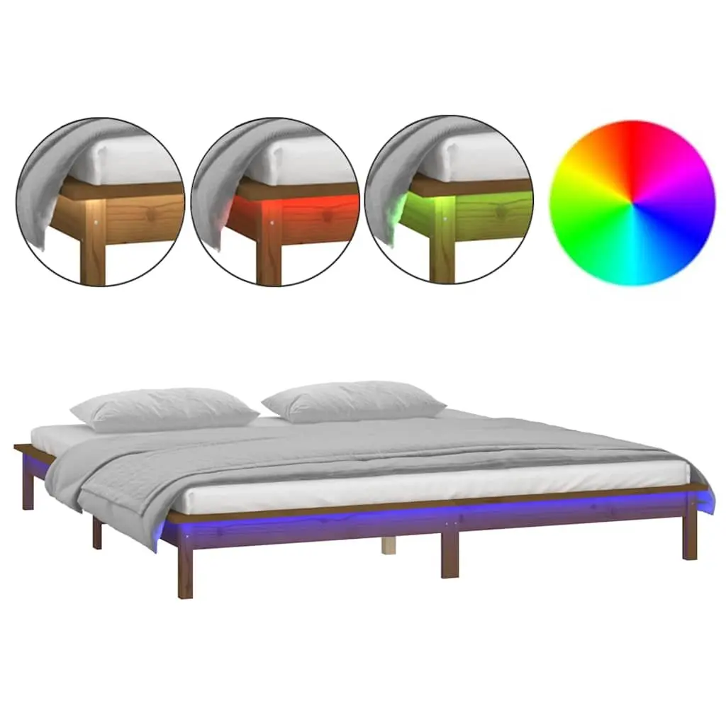 LED Bed Frame Honey Brown 135x190 cm Bedroom Furniture